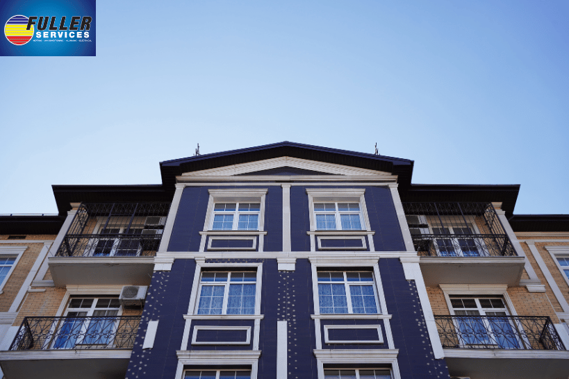 Multifamily apartment building with HVAC systems supporting resident comfort.